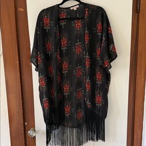 Romeo & Juliet Couture Black and Red Fringe Cardigan